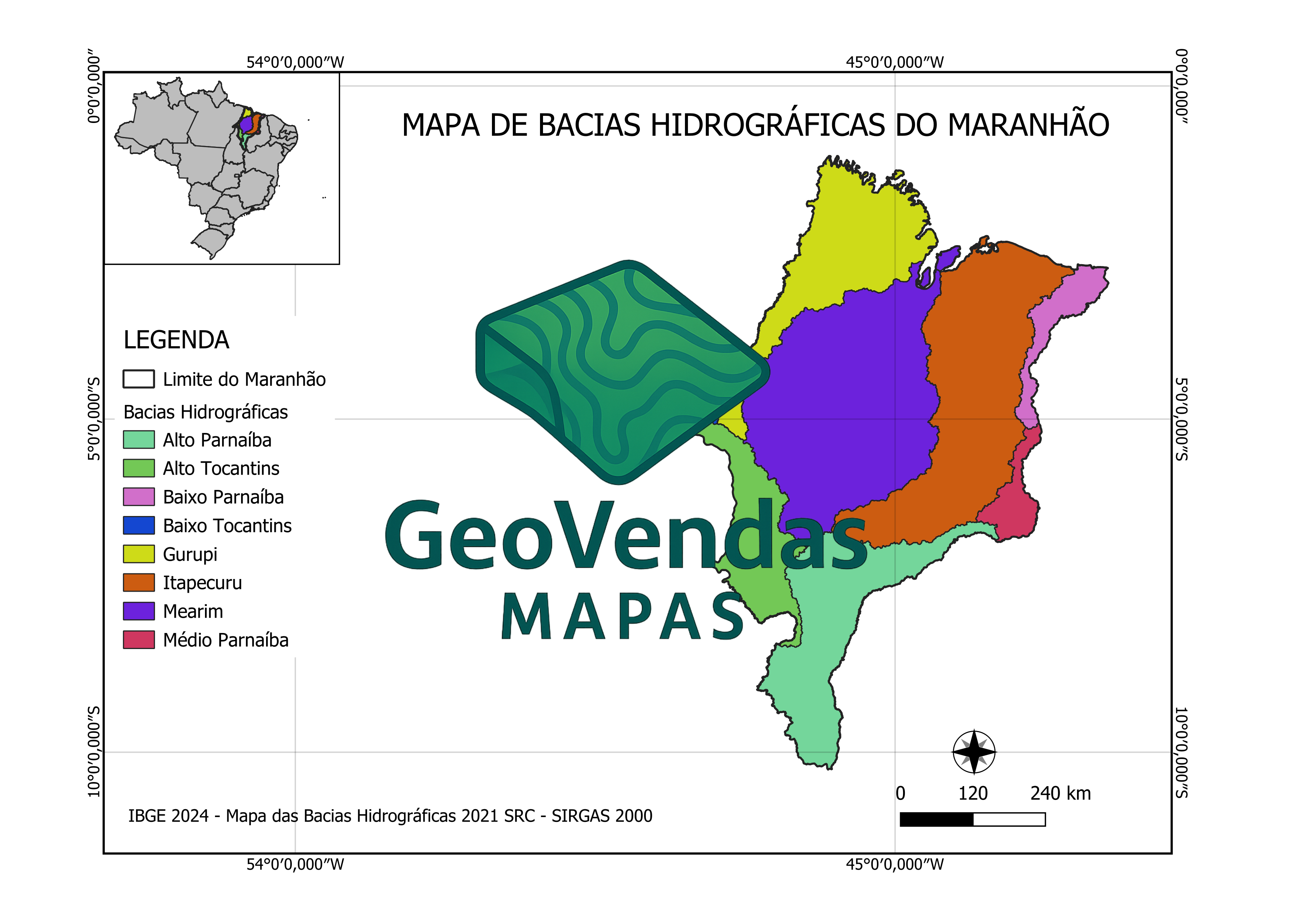 Mapa de Bacias hidrográficas do Maranhão